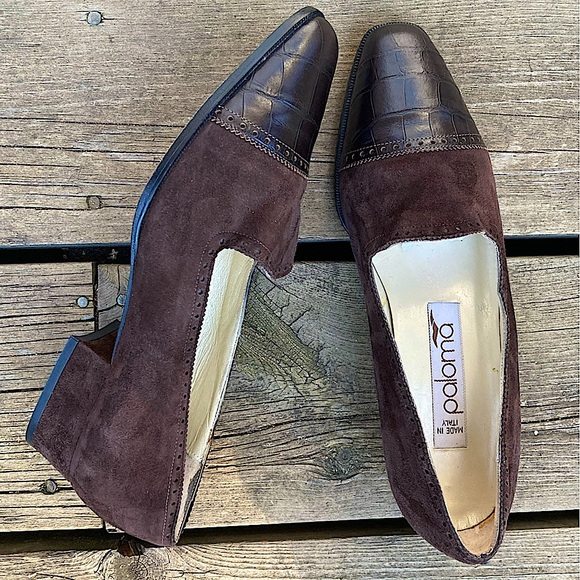 PALOMA PICASSO Shoes Italian Vintage Retro Embossed Brown Suede Leather Size 7.5 - Picture 3 of 14